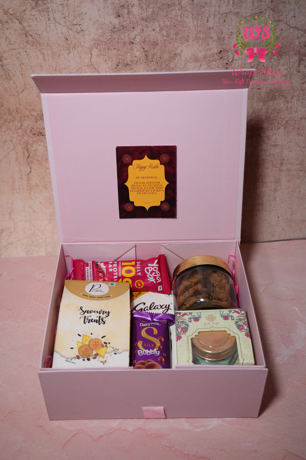 All-Occasion Gift Hamper with Savoury Snacks, Chocolates, Cookies, Candle & Protein Bar in Gift Box | Wrap Shap