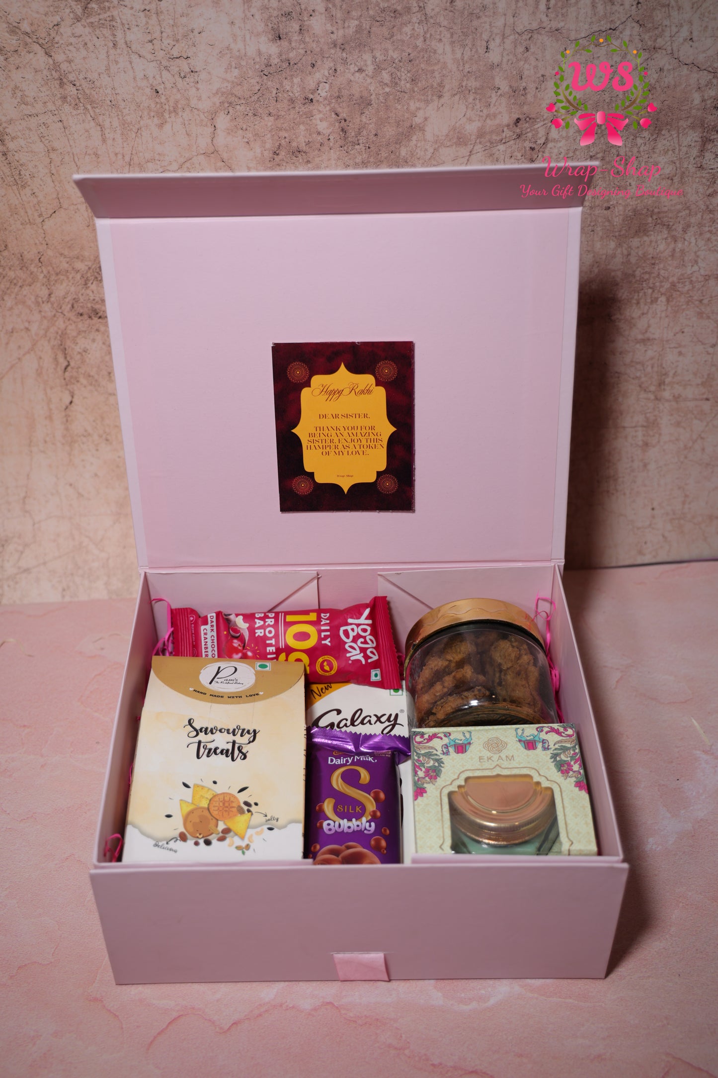 All-Occasion Gift Hamper with Savoury Snacks, Chocolates, Cookies, Candle & Protein Bar in Gift Box | Wrap Shap