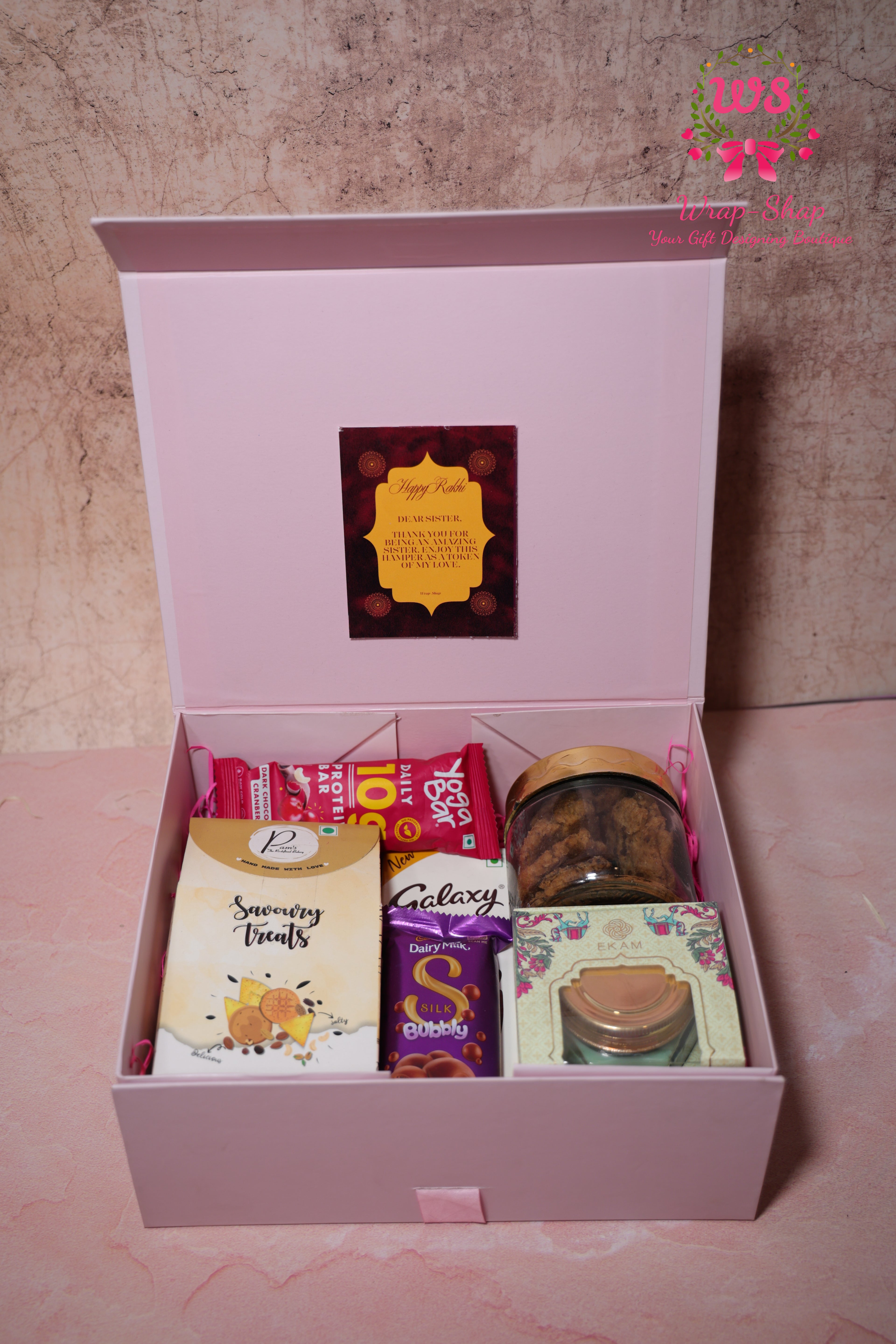All-Occasion Gift Hamper with Savoury Snacks, Chocolates, Cookies, Candle & Protein Bar in Gift Box | Wrap Shap