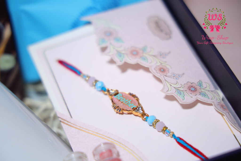 Custom Rakhi Hamper with Personalized Mug, Blue Tokai Coffee, Hershey’s Chocolate & Rakhi in Gift Box | Wrap Shap