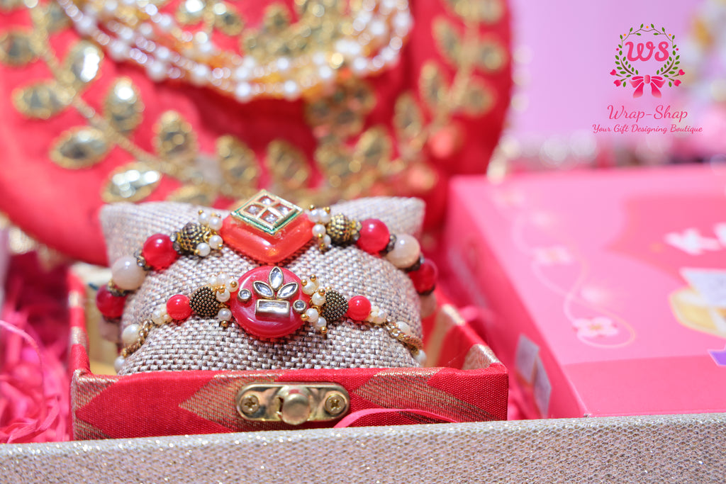 Bhaiya Bhabhi Rakhi Gift Hamper with Kaju Katli, Ganpati Idol, Potli & Tray | Raksha Bandhan Gift Box by Wrap Shap