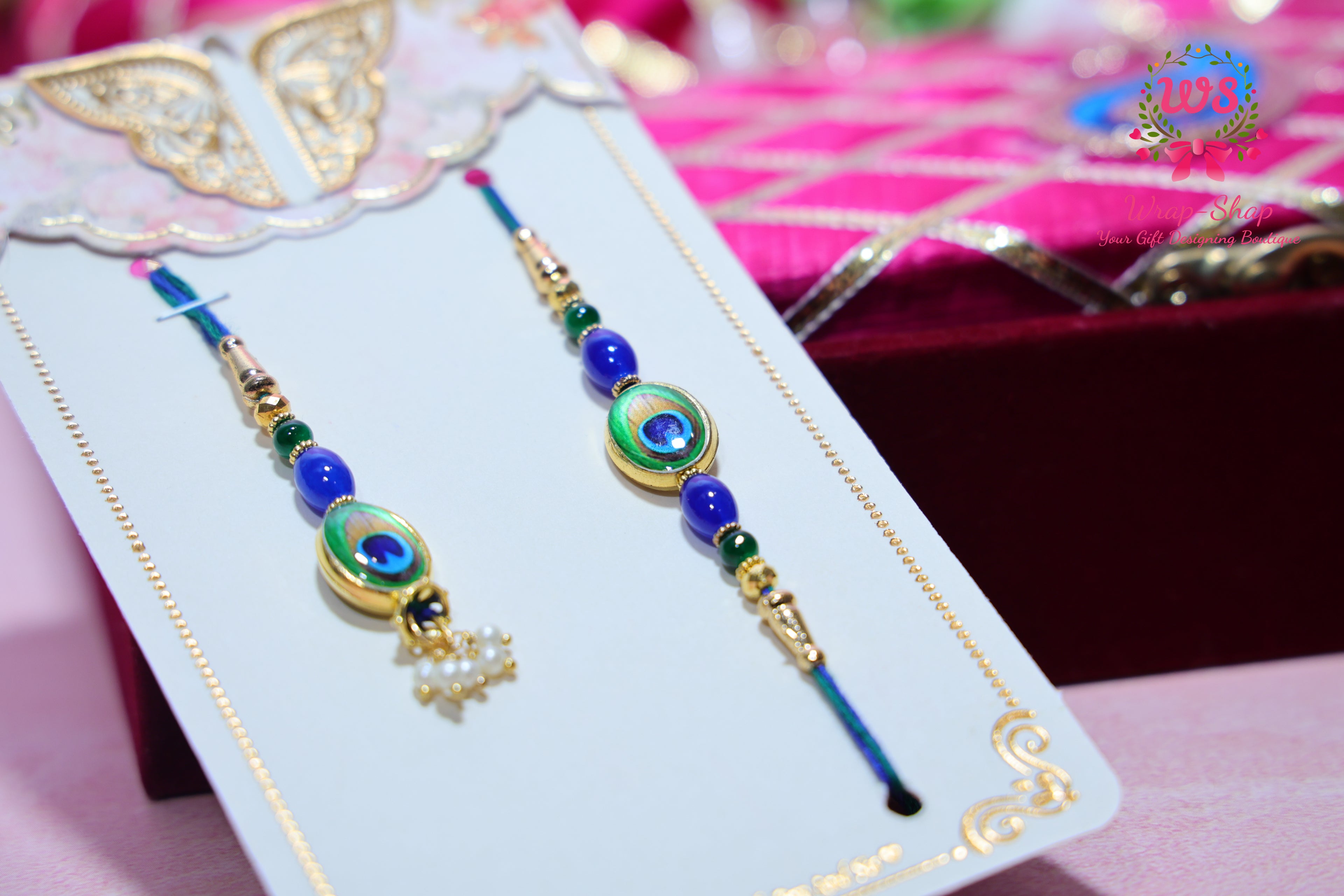 Rakhi Bhaiya Bhabhi Gift Hamper with Rakhi-Lumba Set, Dry Fruits & Charan Paduka in Premium Tray | Wrap Shap