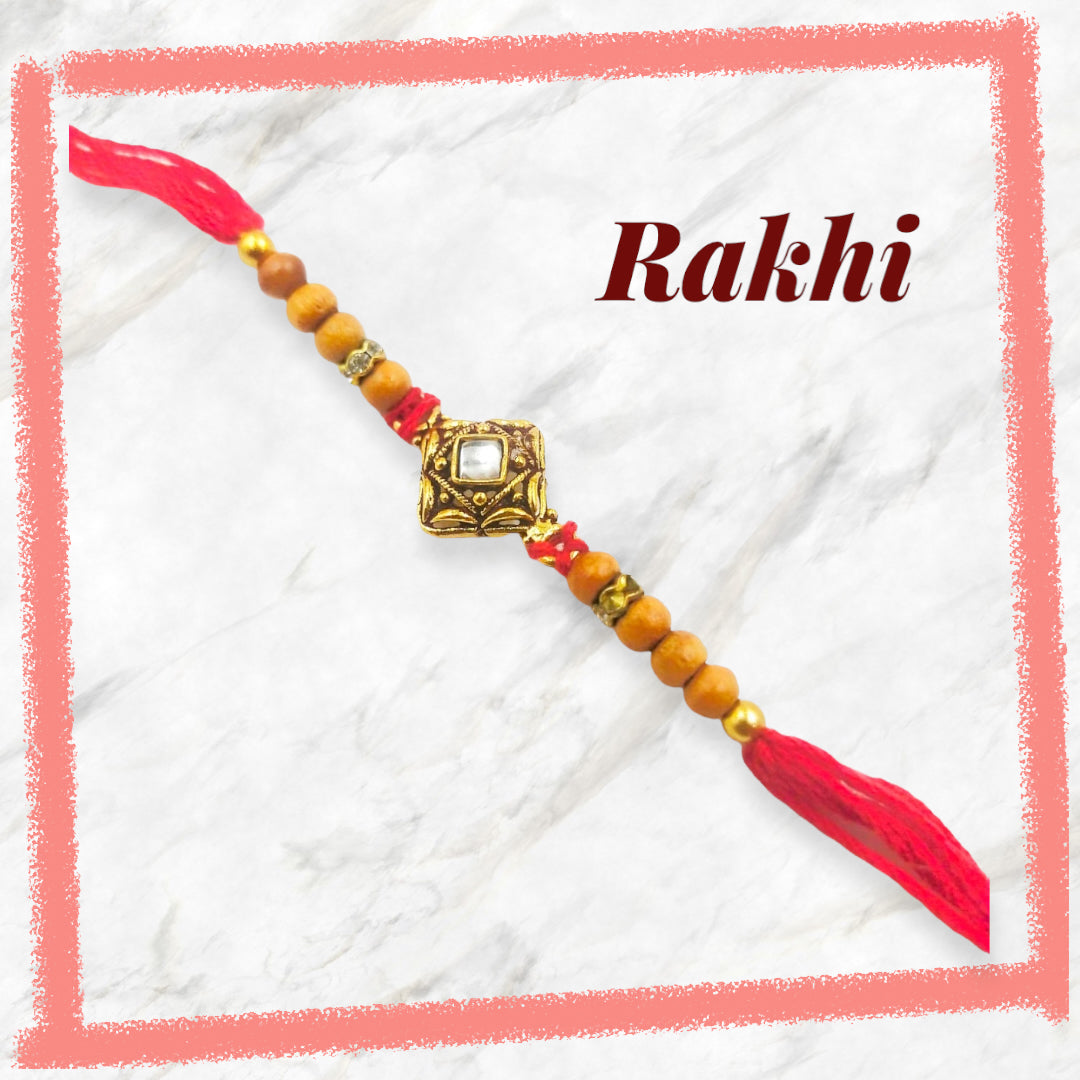 Wrap Shap S3 Elegant Rakhi with Kundan Bead Centre, Comes with Roli Chawal