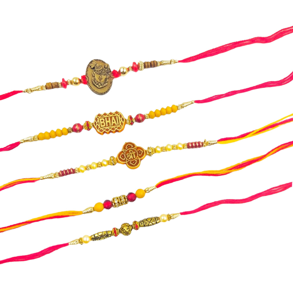 Wrap Shap Set 2: Set of 5 Designer Rakhis - Bhai, Ganesh & More
