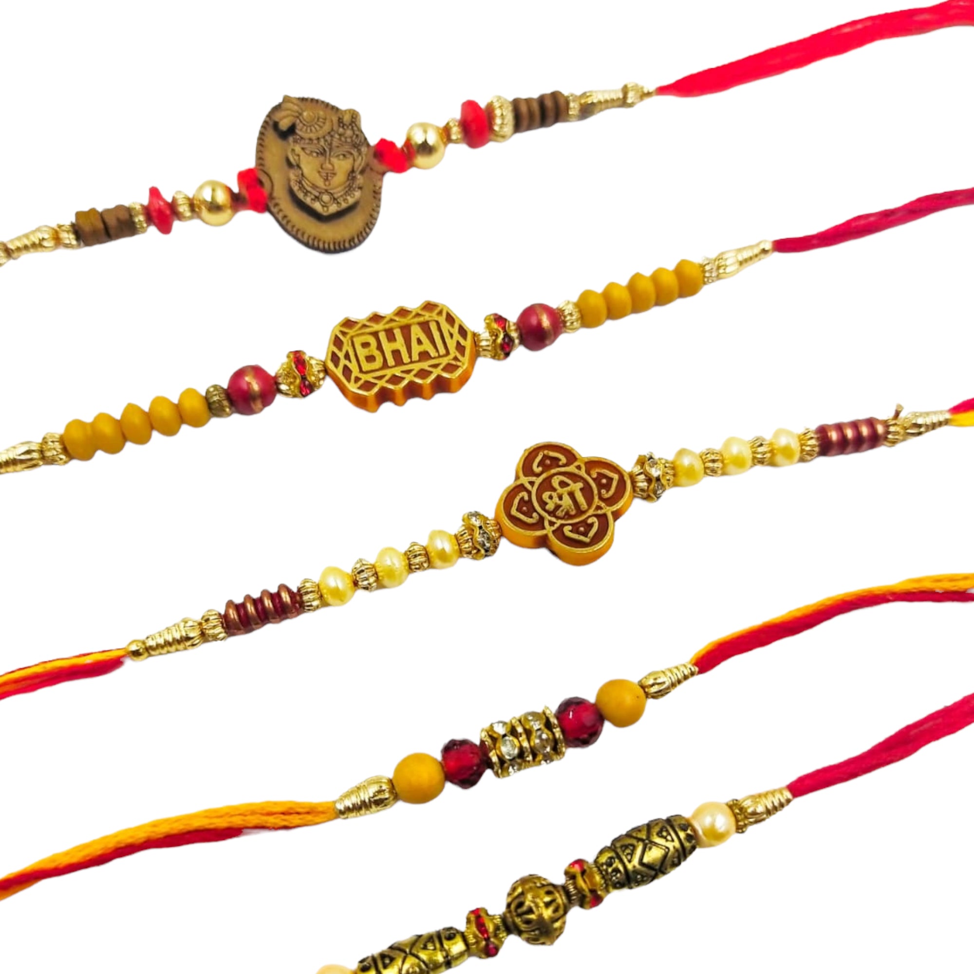 Wrap Shap Set 2: Set of 5 Designer Rakhis - Bhai, Ganesh & More