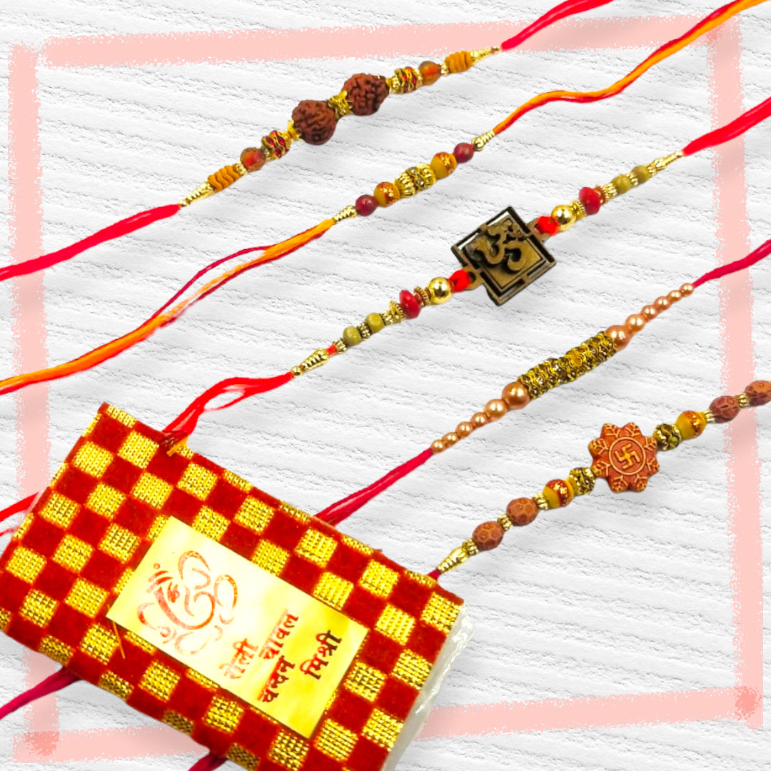 Wrap Shap Set 3: Set of 5 Designer Rakhis - Om, Swastik & More