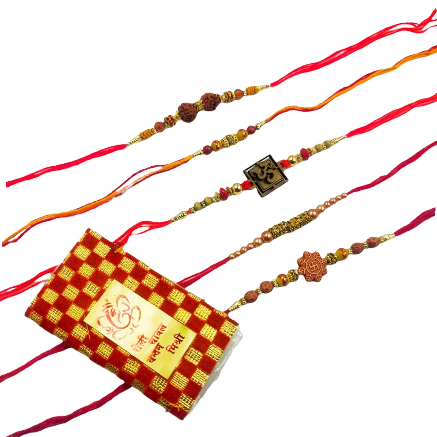 Wrap Shap Set 3: Set of 5 Designer Rakhis - Om, Swastik & More