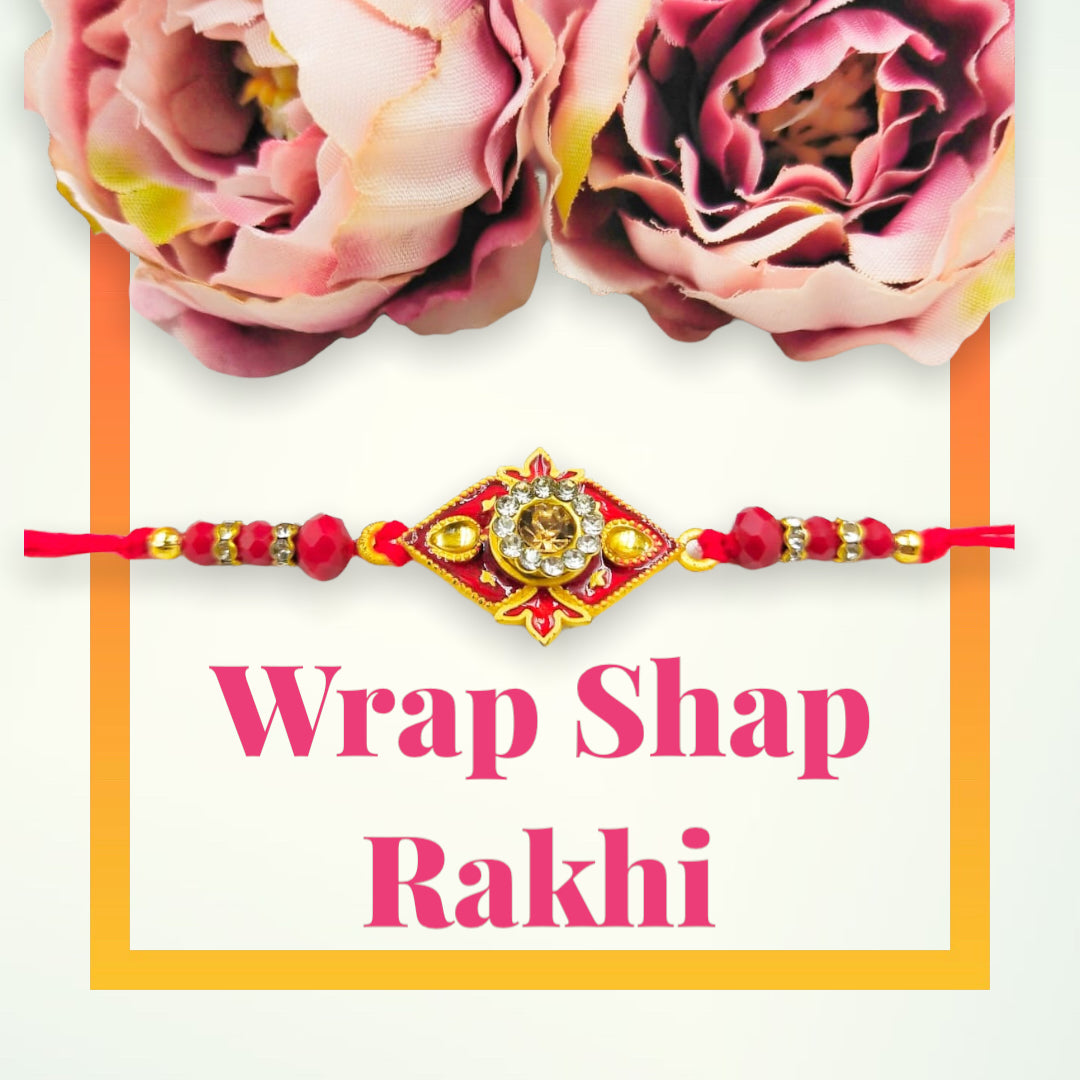Wrap Shap Y11 Heavy Rakhi with Red Beads and Golden Stone Centre, Comes with Roli Chawal