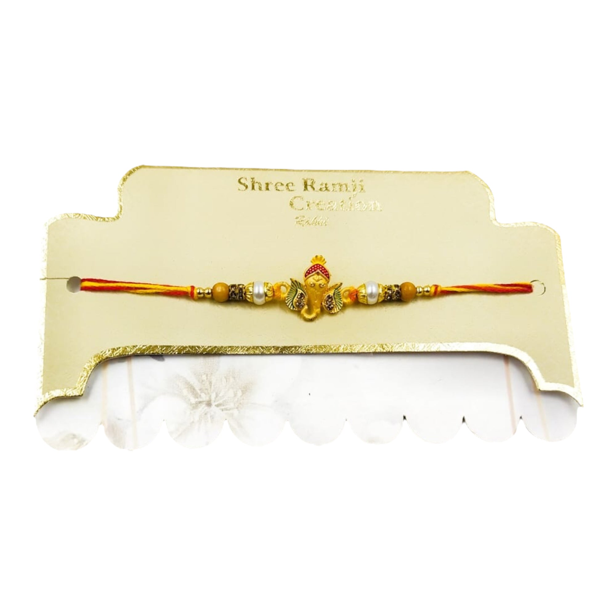 Wrap Shap Designer Ganesh Rakhi with Card Packing - Z3, Includes Roli Chawal