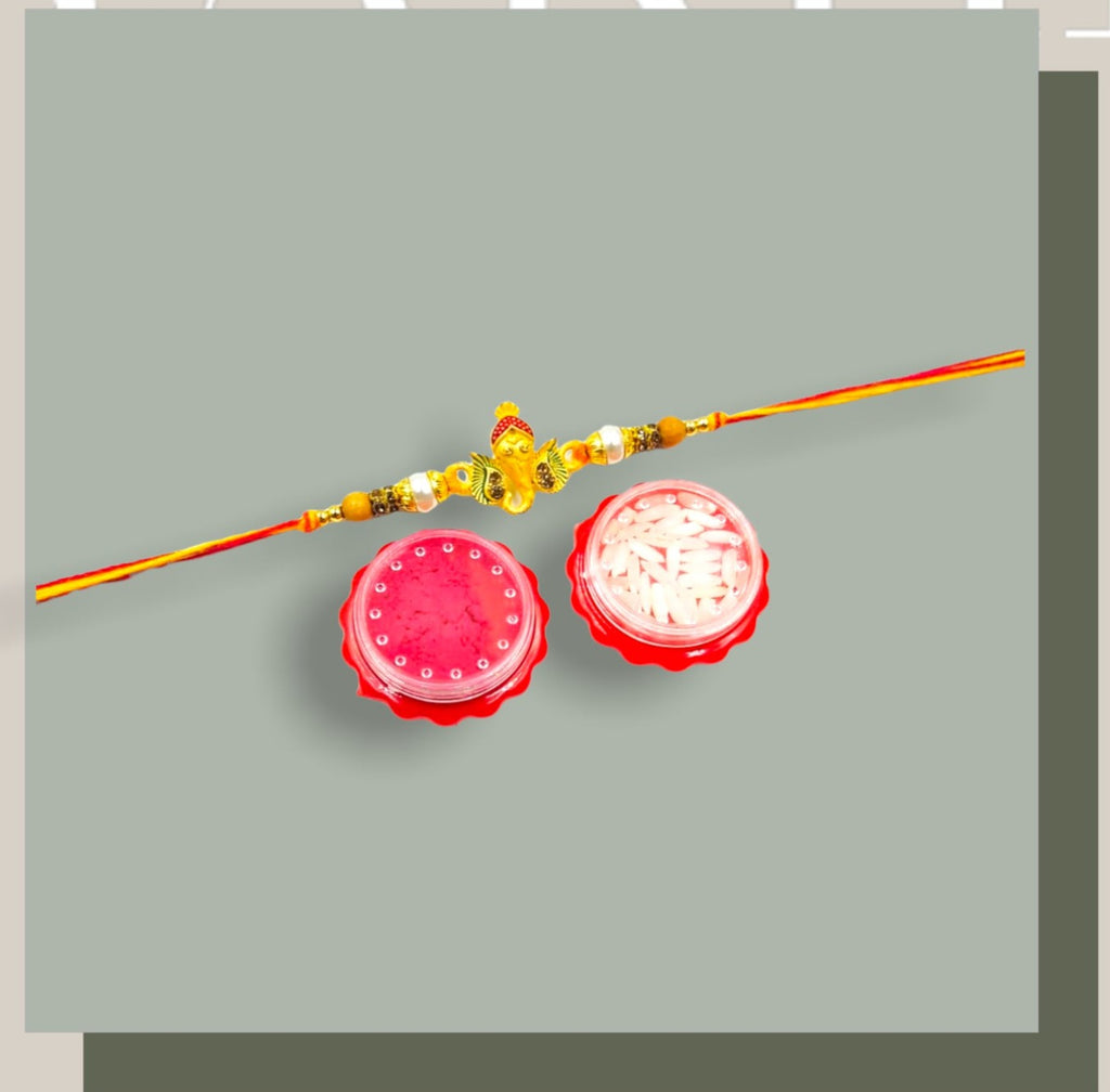 Wrap Shap Designer Ganesh Rakhi with Card Packing - Z3, Includes Roli Chawal