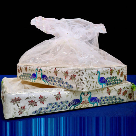 Wrap Shap designer peacock hamper basket in two sizes – ideal for Diwali, trousseau, Rakhi, Eid, and festive gifting