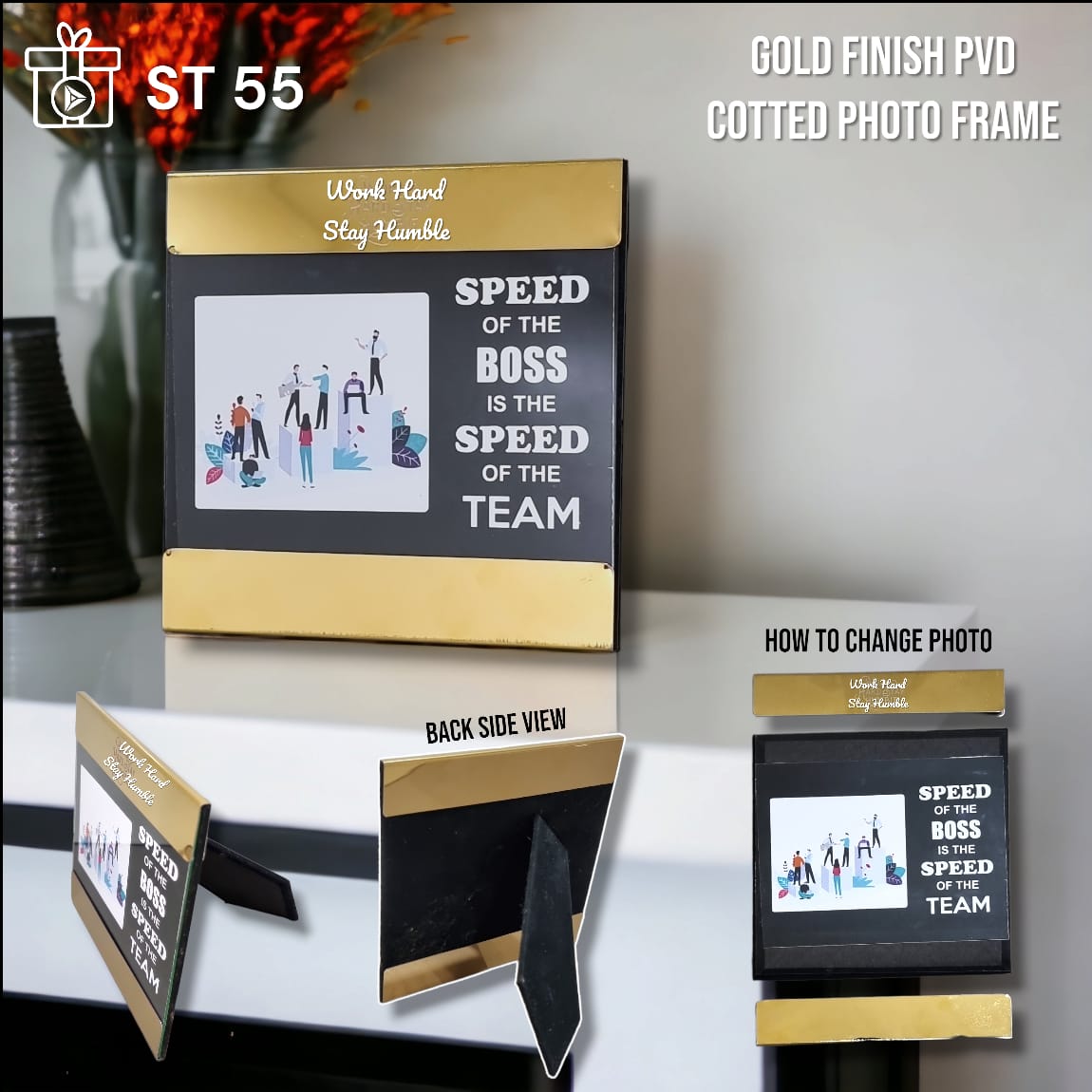 Premium gold PVD photo frame executive desk accessory