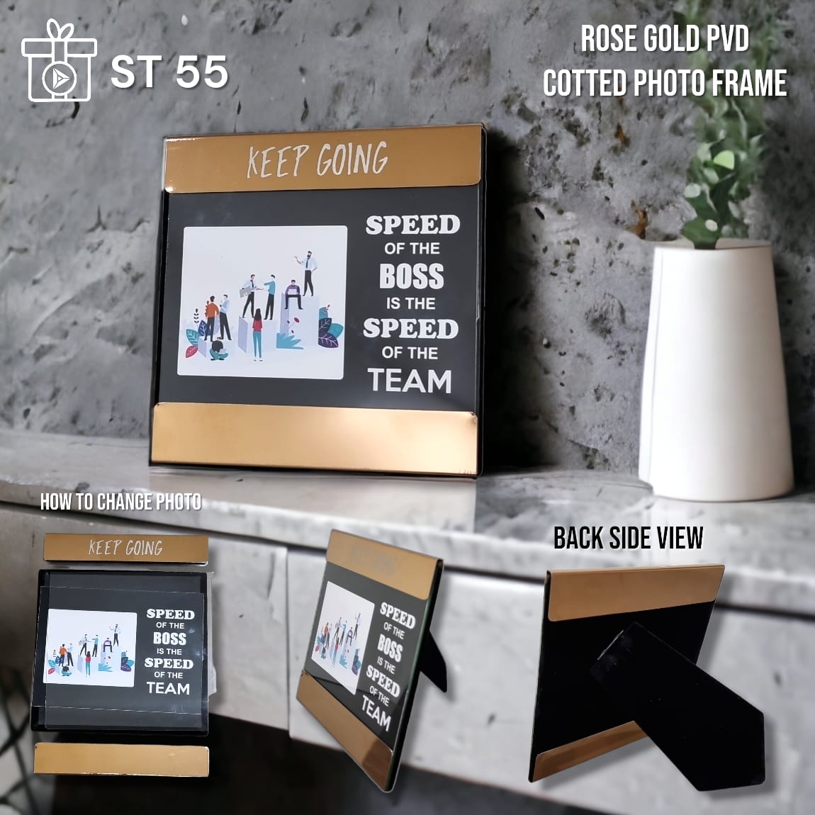 Rose gold PVD coated photo frame luxury corporate gift
