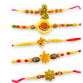 Wrap Shap Set 5: Set of 5 Designer Rakhis - Ganesh, Om, Radha Krishna, Tortoise & More
