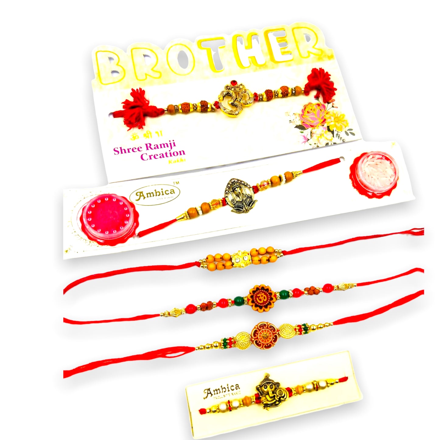 Wrap Shap Combo 6: Set of 6 Premium Designer Rakhis - Ganesh, Om & More