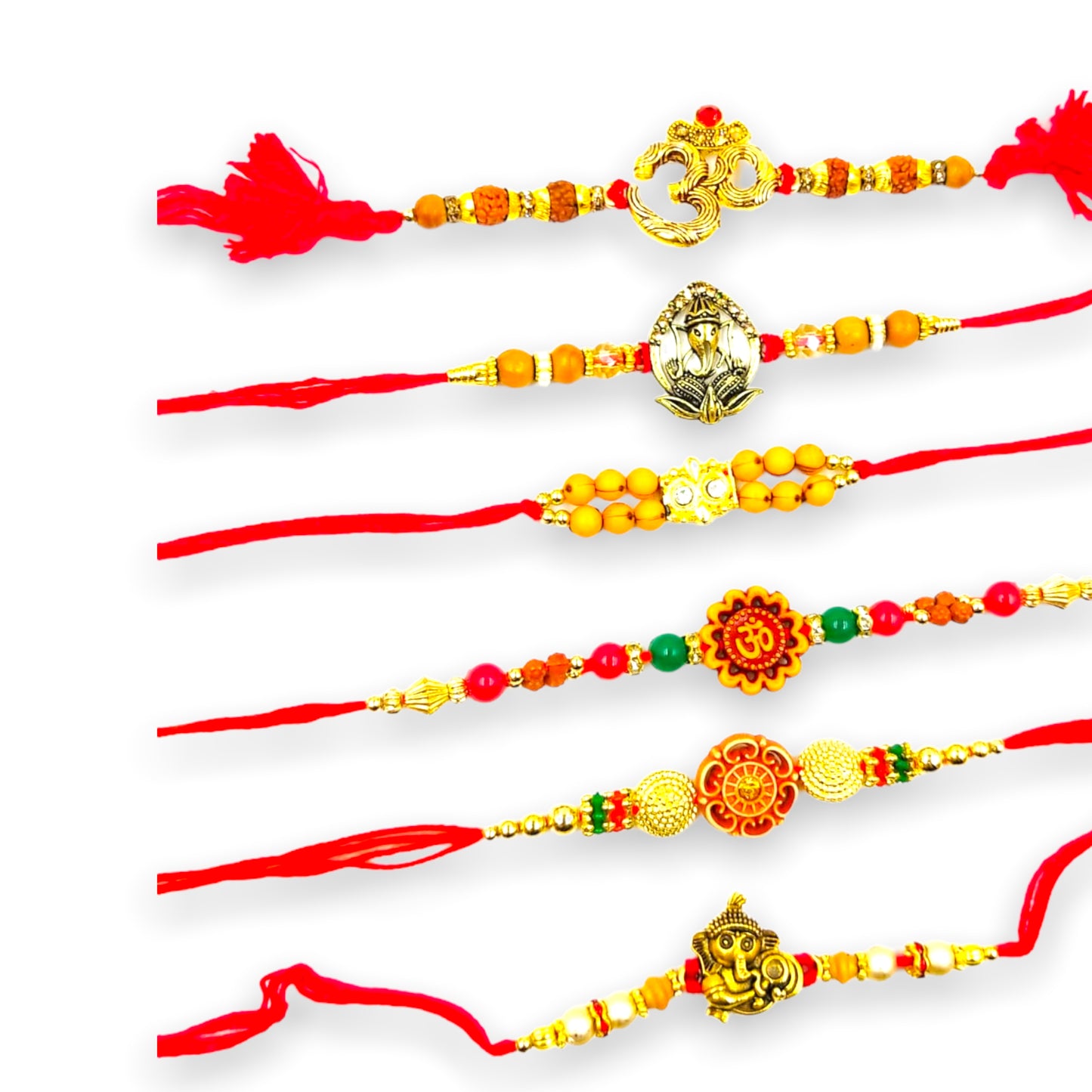 Wrap Shap Combo 6: Set of 6 Premium Designer Rakhis - Ganesh, Om & More