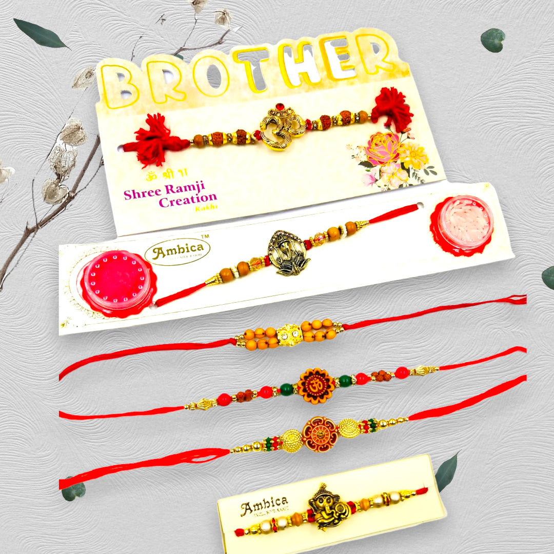 Wrap Shap Combo 6: Set of 6 Premium Designer Rakhis - Ganesh, Om & More