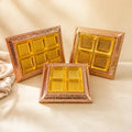 Premium Sitara Lace dry fruit platter made from MDF with elegant lace detailing for festive gifting, corporate hampers, and wedding gifts. Designer Sitara Lace gift tray available in 12-inch, 14-inch, and 12x16-inch sizes for dry fruits, chocolates, sweets, gourmet snacks, and luxury gift presentations.