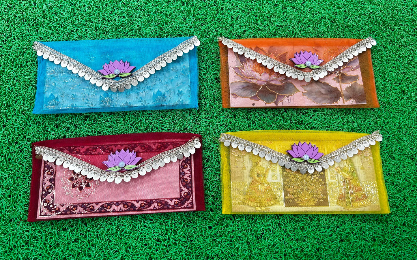 Elegant Tissue Envelope with Lotus Closure, featuring a paper insert, perfect for wedding cash gifts, shagun, ginni, and festival gifting.