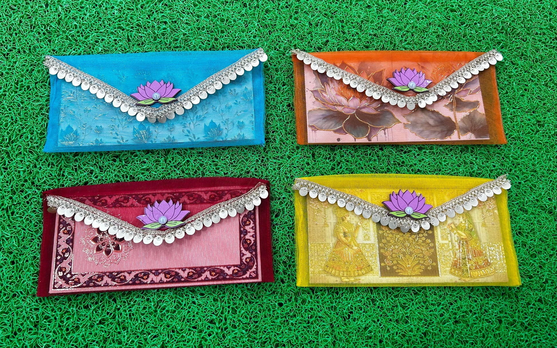 Elegant Tissue Envelope with Lotus Closure, featuring a paper insert, perfect for wedding cash gifts, shagun, ginni, and festival gifting.