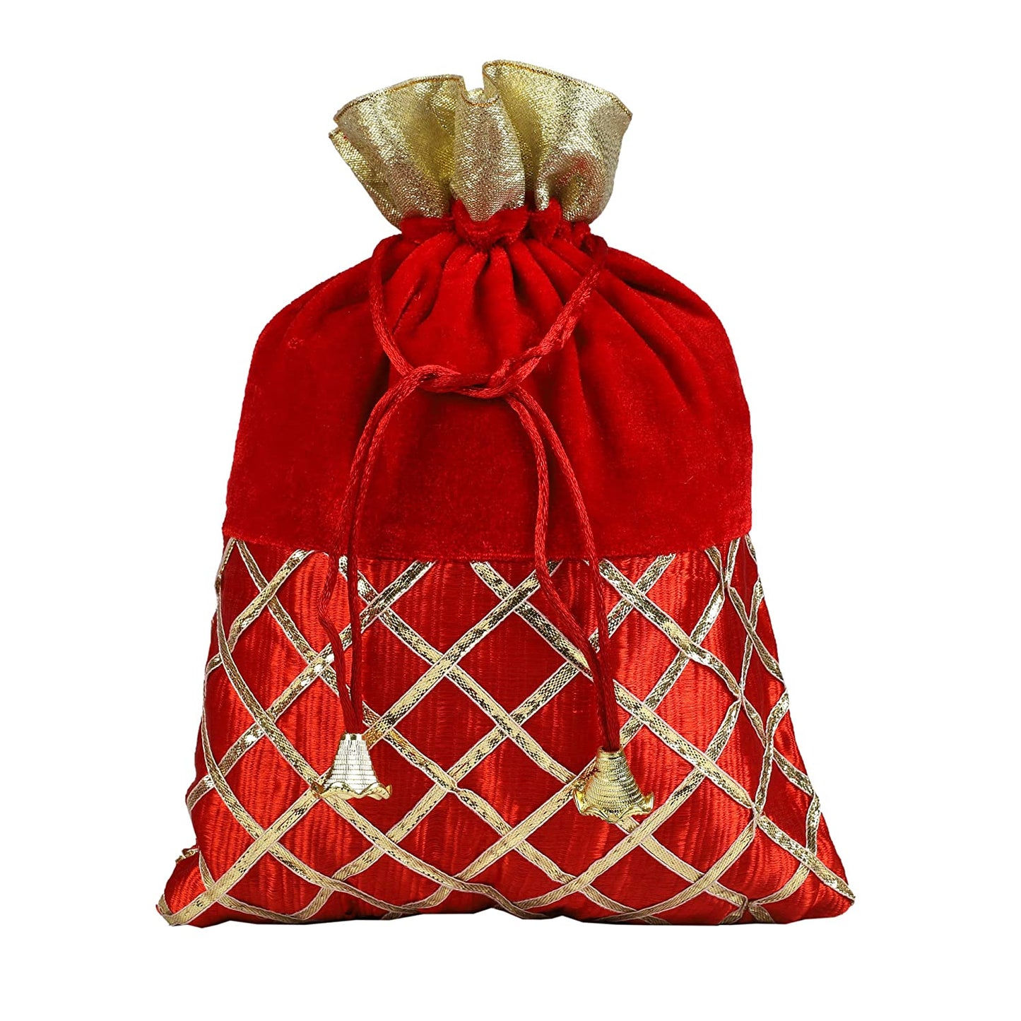 Luxurious Half Velvet Half Cross Gota Potli Batwa Bags (7x9 inches) – Return Favors and Gifting Dry Fruits