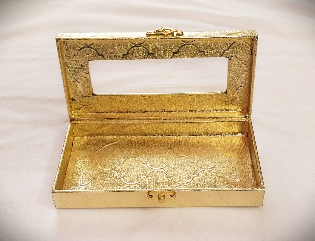 Golden Leatherette Cash or Gaddi Gift Box with Transparent Top