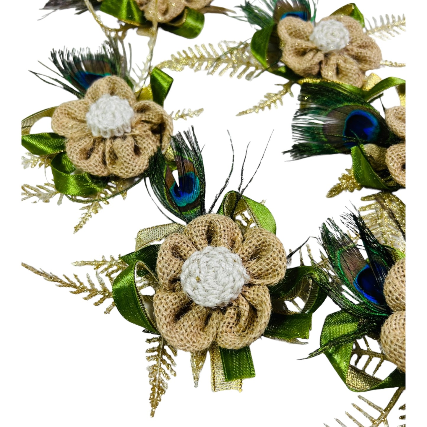 Rustic Jute Flower and Mor Pankh Artificial Flower Bunch for Festive Decor and Gift Embellishment