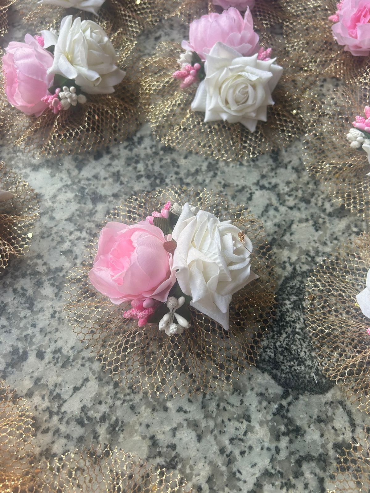 Chic Elegance: Pink Peony and White Rose Artificial Flower Bunch - 5 Inch