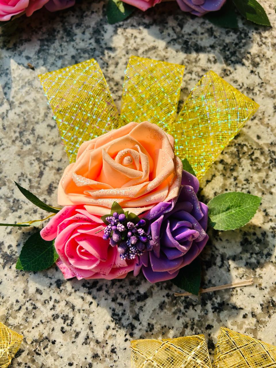 Vibrant Foam Rose Flower Bunch for Festive Decor - Pink Peach Purple