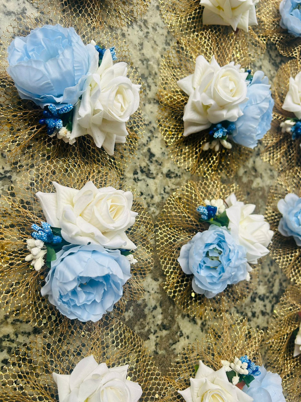 Blue Beauty: Blue Peony and White Rose Artificial Flower Bunch
