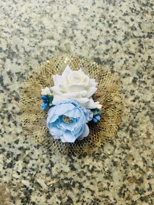 Blue Beauty: Blue Peony and White Rose Artificial Flower Bunch