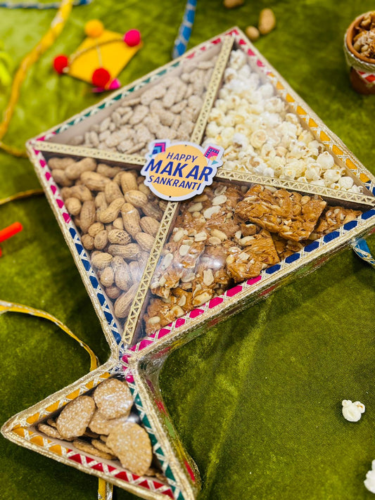 Lohri Celebration Hamper in Kite-Shaped Decorated Gift Basket with Traditional Treats