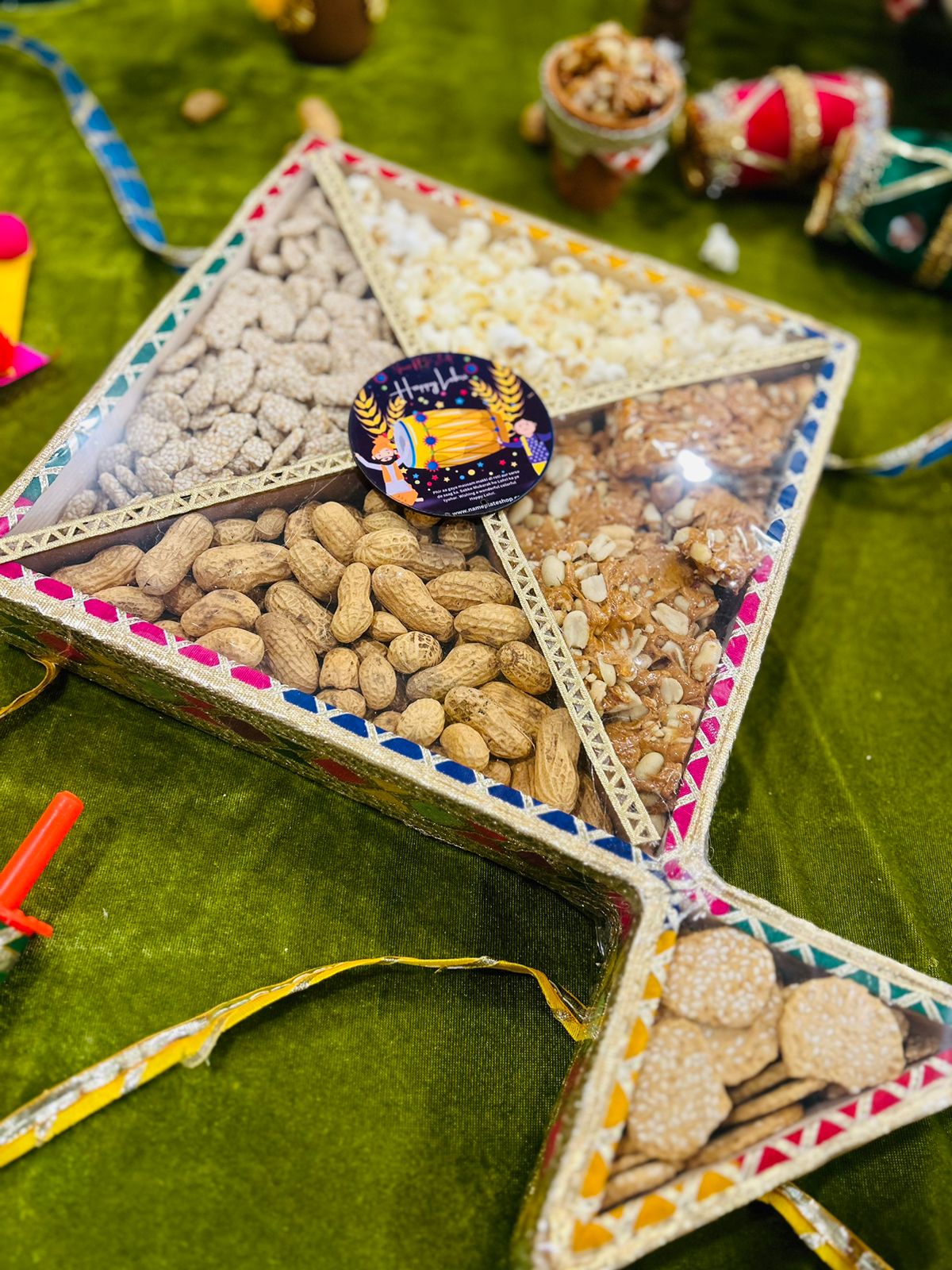 Lohri Celebration Hamper in Kite-Shaped Decorated Gift Basket with Traditional Treats