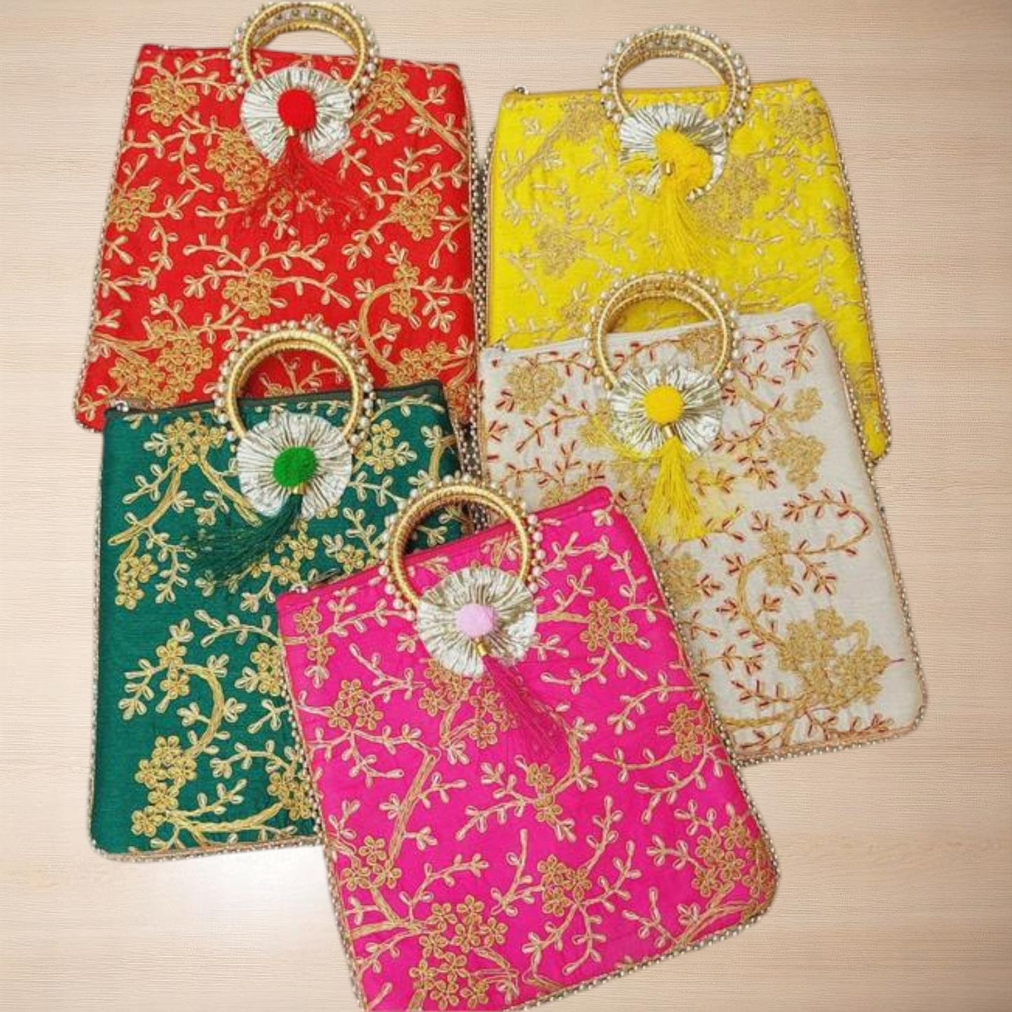 Embroidered Gifting Bags with Round Handle – Return Favour Bags in Assorted Colours by Wrap Shap