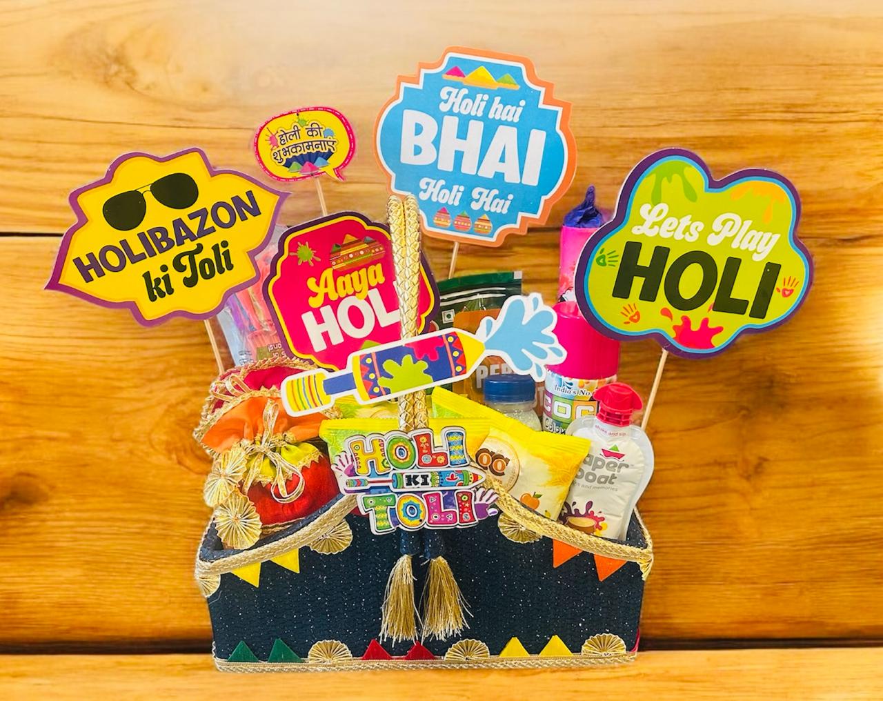 Premium Holi Gift Hamper with Gujiya, Mathri, Thandai, Snacks & Decorative Potli | Perfect Holi Gift