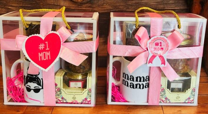 Mother’s Day Gift Hamper with Cookies, Tea Cake, Custom Mug & Scented Candle in PVC Box