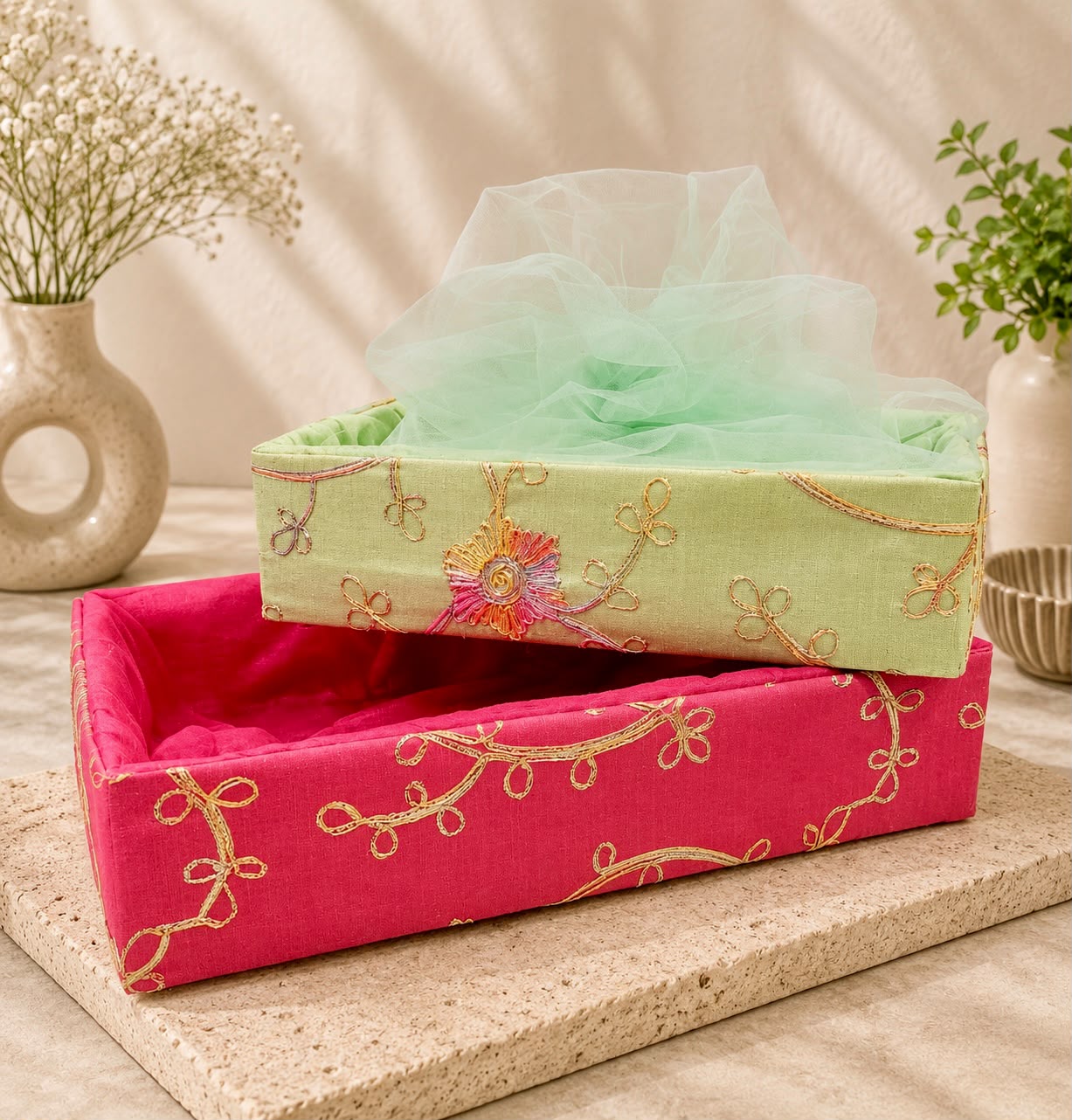 Fabric Gift Basket with Floral Print