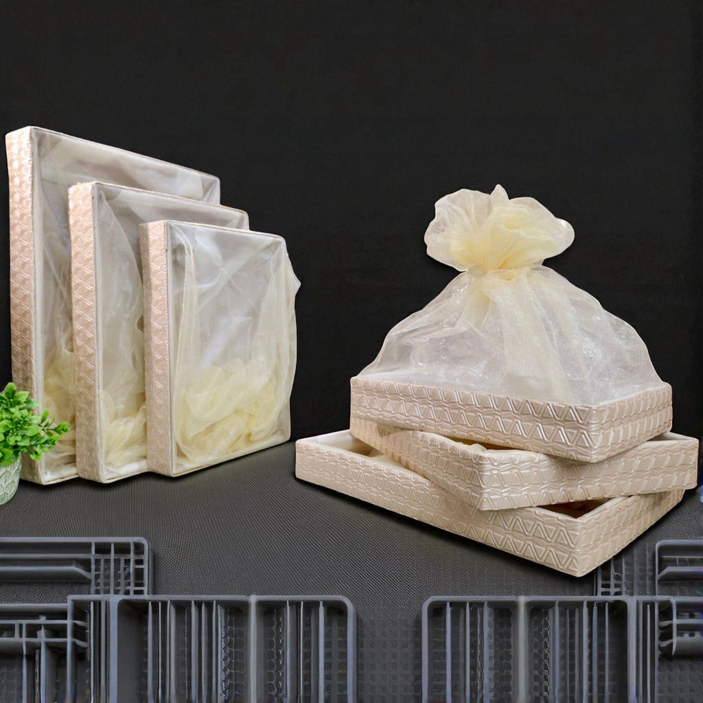 Shimmer Net Gift Basket Set – Multi-Size Hamper Trays | Indian Festival & Trousseau Use | Wrap Shap
