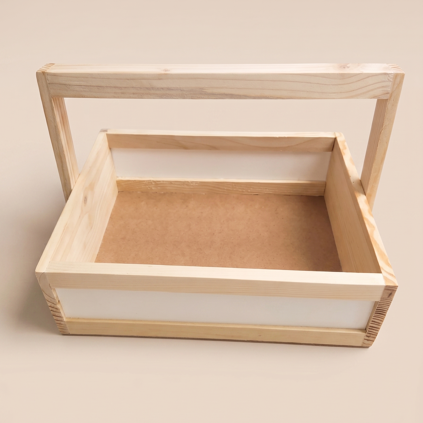 Premium pinewood basket with handle and transparent acrylic front for luxury gift hampers