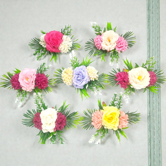 Artificial flower bunch with 2 carnations and 1 rose in assorted colors for hampers and gift décor.