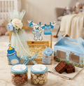Baby boy announcement pinewood basket hamper