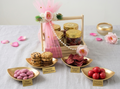 Baby girl announcement pinewood basket hamper with 4 jars