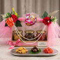 Baby girl announcement gourmet pinewood basket hamper