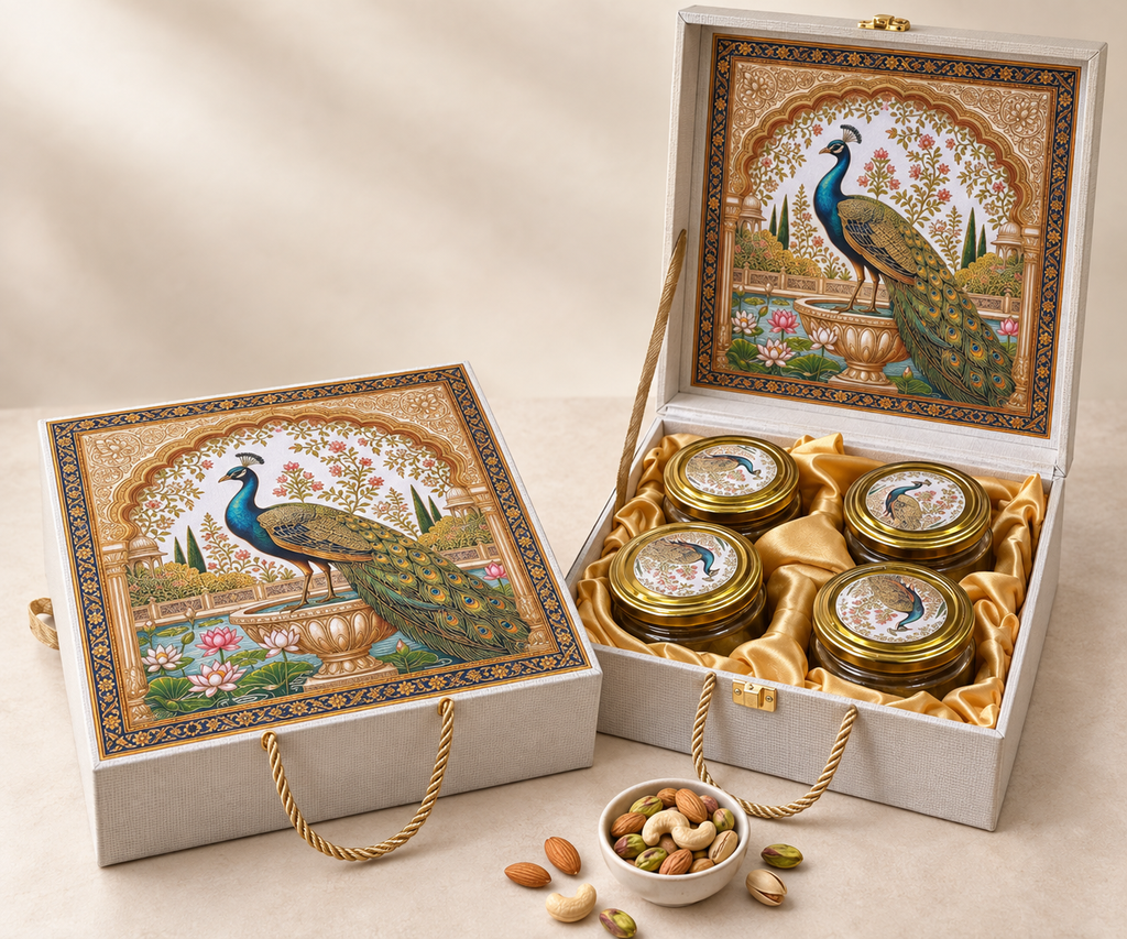 Premium Bag Style Four Jar Dry Fruit Gift Box by Wrap Shap