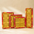 Premium Bandhej dry fruit platter made from MDF with multiple partition options for festive gifting, weddings, and corporate hampers. Elegant Bandhej gift tray available in 6x18 inch, 10 inch, 12 inch, and 10x14 inch sizes for dry fruits, chocolates, sweets, and gourmet treats