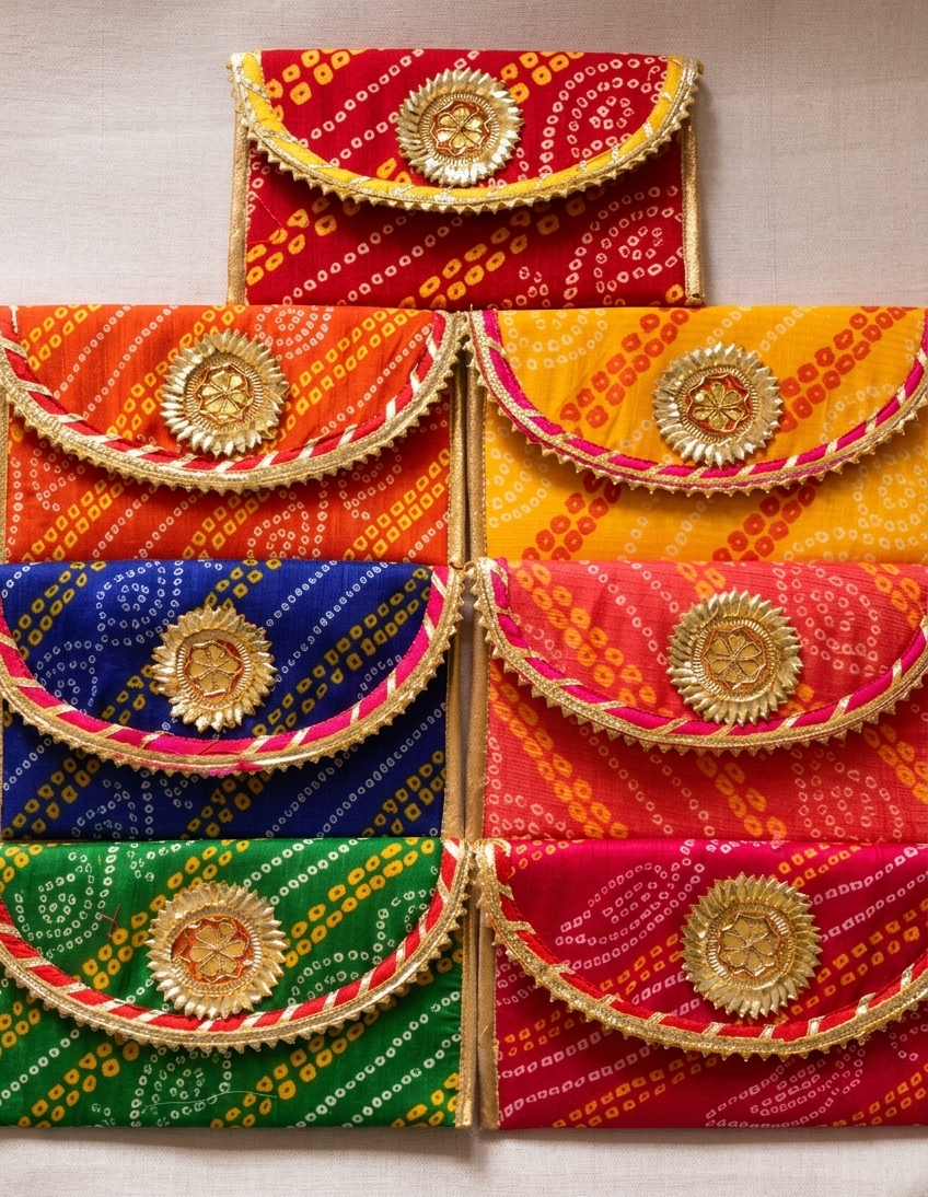 premium bandhej shagun envelope with gota work