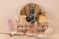 Premium rafia gift hamper with Buddha statue and aroma diffuser, Elegant housewarming gift basket with dry fruits and décor