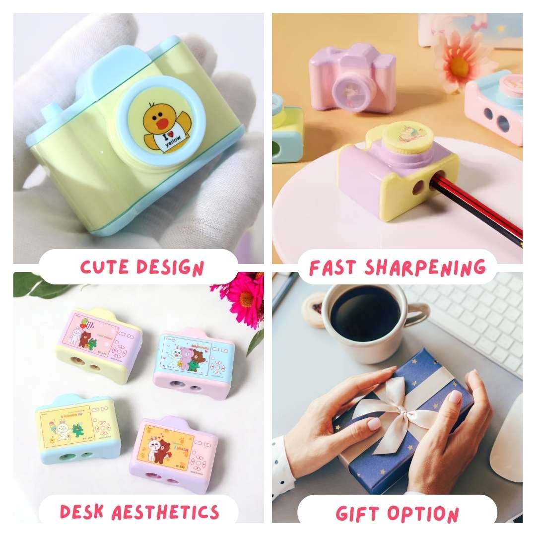 Camera Kawaii Fancy Sharpener for Kids | Cute Cartoon Sharpener for School & Office Stationery Kit