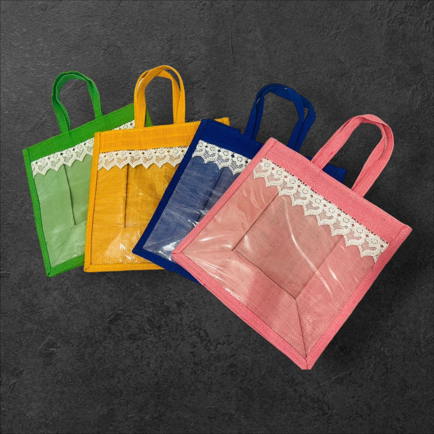 Multicolored Jute Gifting Bags - 11inch X 11inch