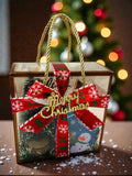 Christmas hamper in PVC bag with chocolate cupcake, table decorative tree and Galaxy chocolate.